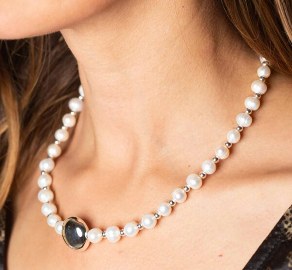 Collar de Perlas cultivadas y Plata ley 925 dise?o de Tambor - Imagen 9