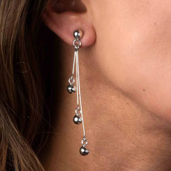 Aretes de plata esferas colgantes - Imagen 3