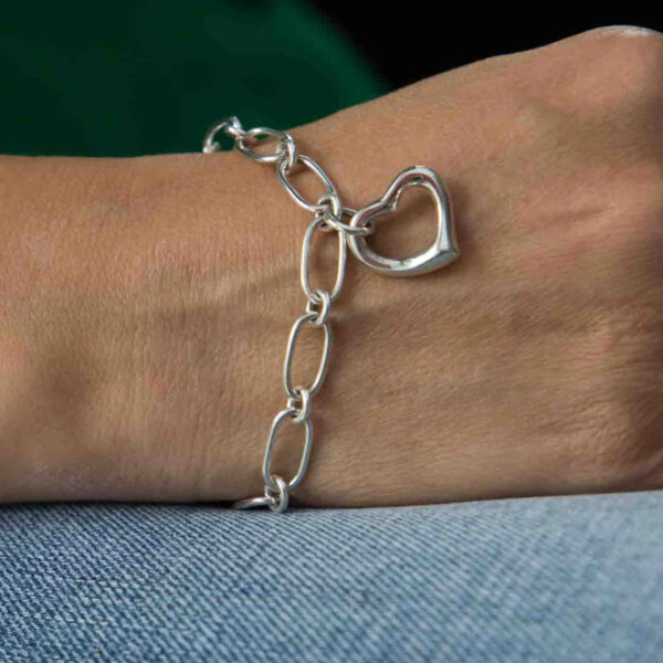 Pulsera de eslabones con corazón de Plata - Imagen 4